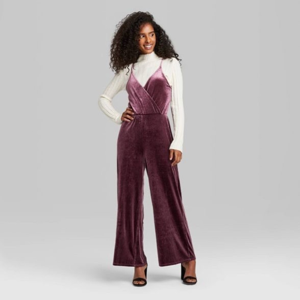 Wild Fable Sleeveless V-Neck Velvet Wrap Jumpsuit